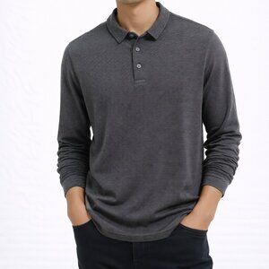 $75 Walter Hagen Mens Striped Long Sleeve Polo XL Casual Golf Shirt Black Gray